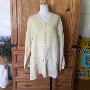 FLAX LINEN BUTTON UP BLOUSE SHIRT LIGHT YELLOW LARGE NEW LAGENLOOK